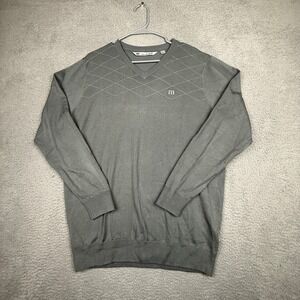 Travis Mathew Mens Gray V Neck Argyle Long Sleeve Sweater Size L